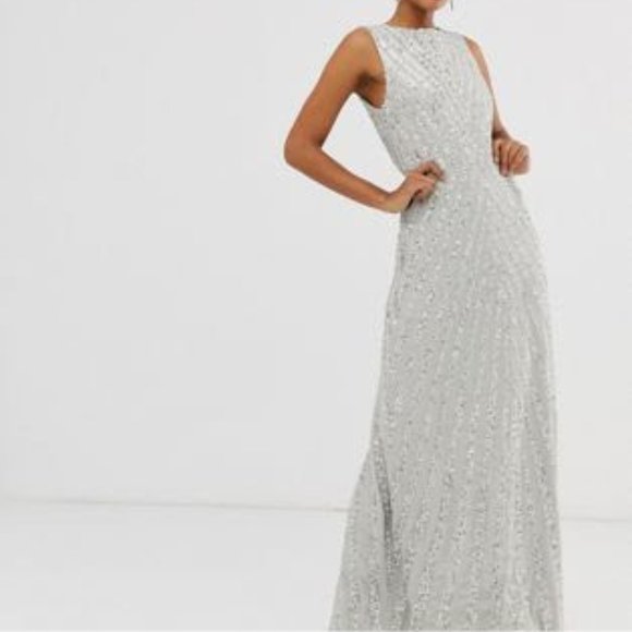 Silver, sequined formal dress - Picture 2 of 5